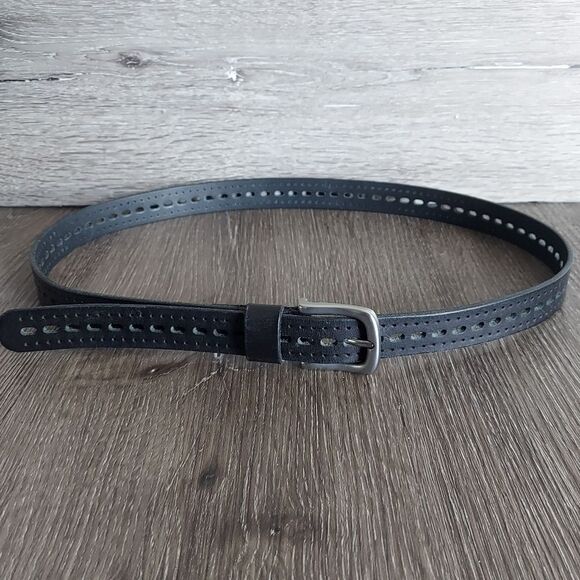 Black Perforated Leather Belt Medium/Large - Picture 1 of 6